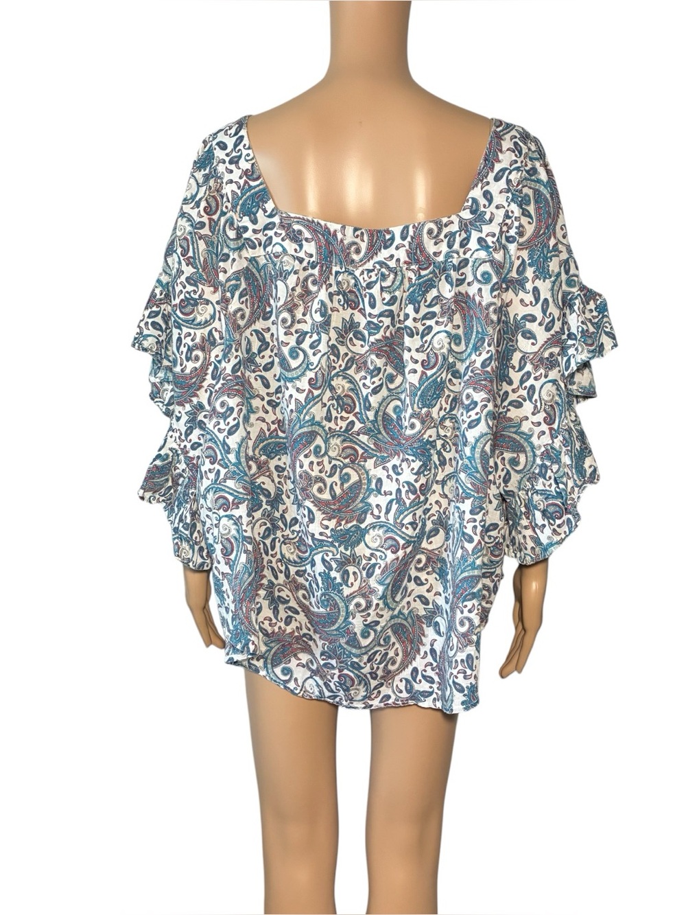 Terra&Sky Multicolor Women's Tunic Blouse 3X Pullover 100% Cotton Ruffle Detail - Picture 2 of 7
